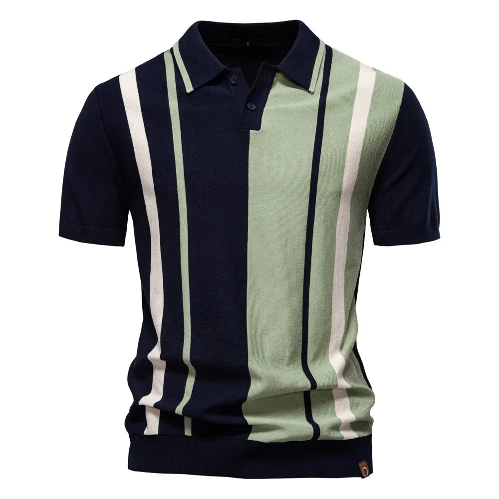 Nameo | Men’s Contrast Stripe Knit Polo Shirt