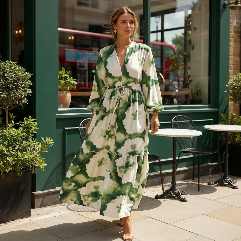 Women’s Maxi Dress | Elegant V-Neck, Flowing Silhouette-Maxi Dresses-Zeravi-Green-S-Zeravi
