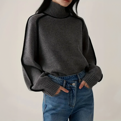 Ramede | Women’s Contrast Trim High-Neck Knit Sweater
