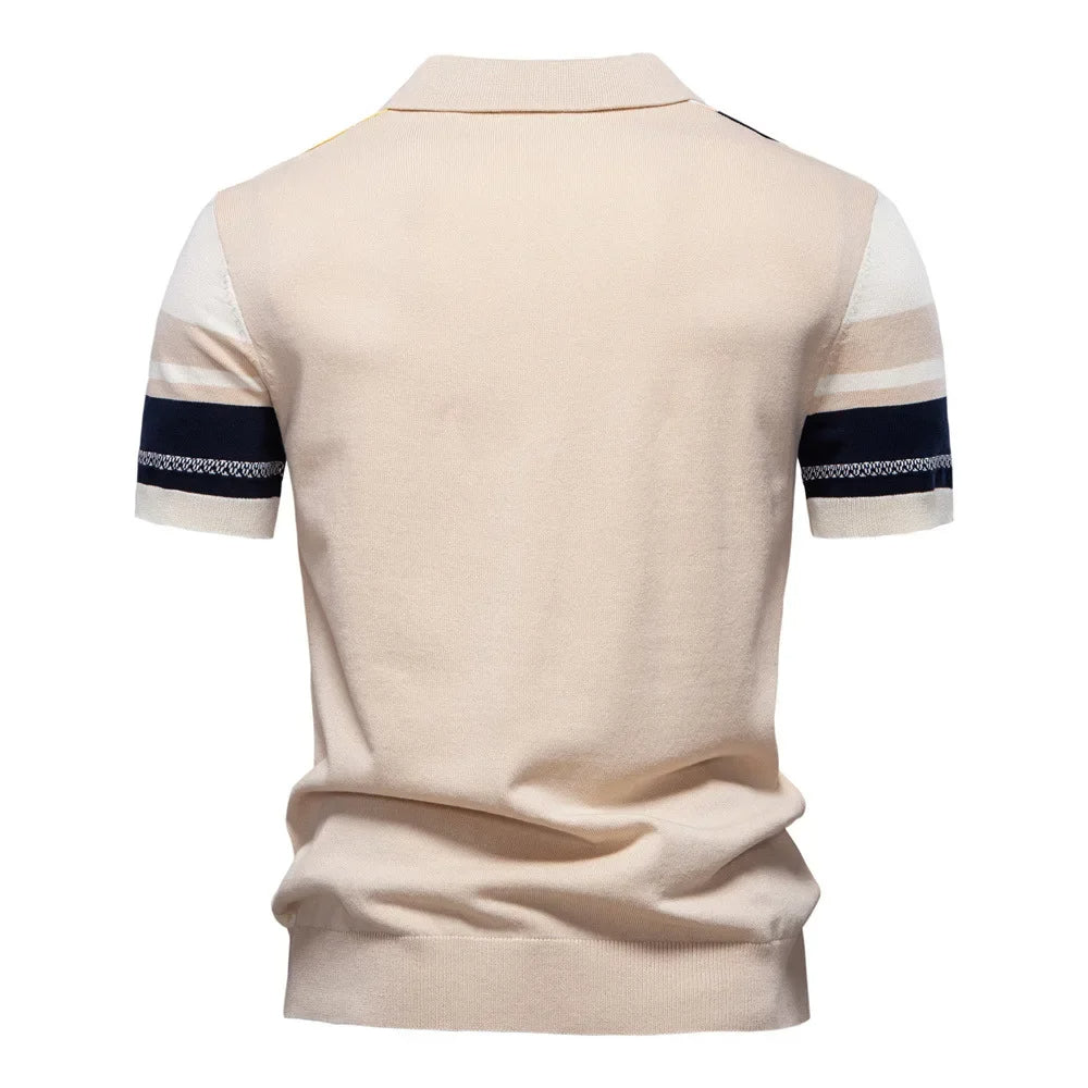 Nameo | Men’s Contrast Stripe Knit Polo Shirt