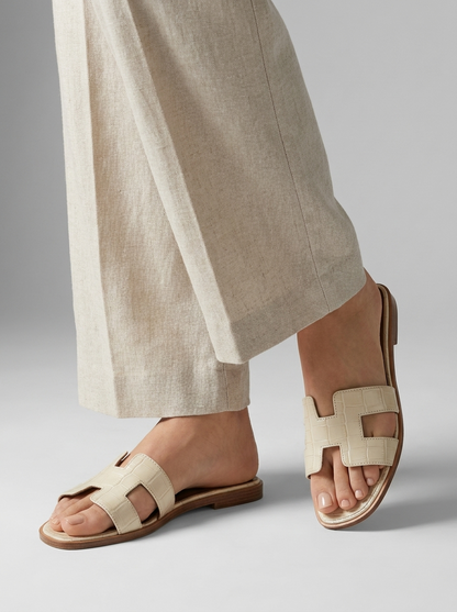Heritage H Leather Sandals – Luxury Women's Flat Slide Sandals
