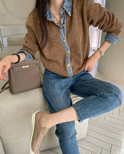 Denvara | Women’s Denim Trim Knit Cardigan