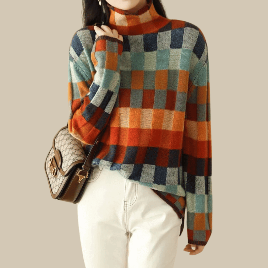 Friena | Women’s Patchwork Turtleneck Knit Sweater