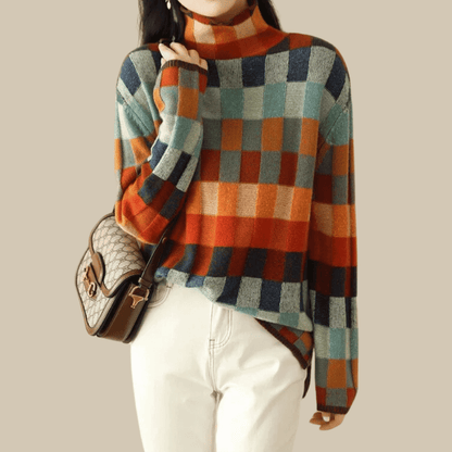 Friena | Women’s Patchwork Turtleneck Knit Sweater