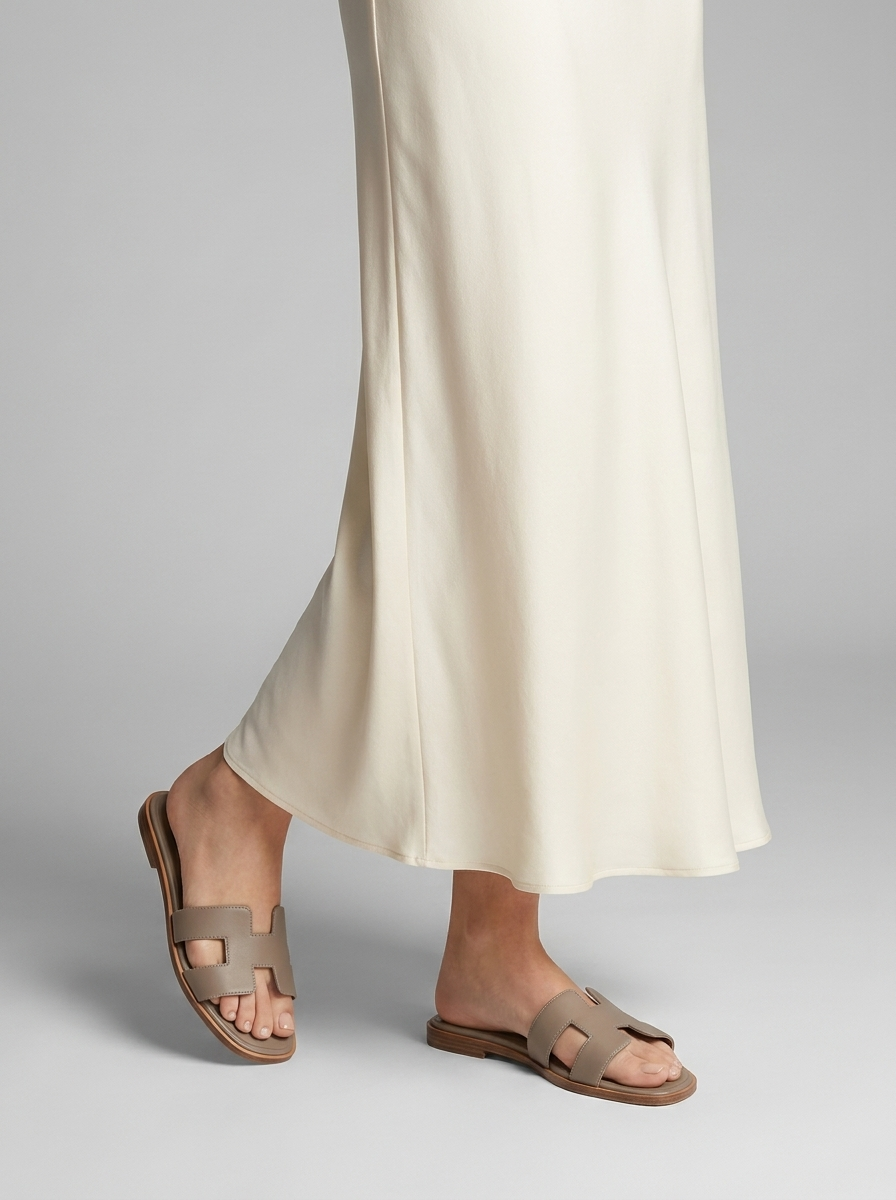 Heritage H Leather Sandals – Luxury Women's Flat Slide Sandals