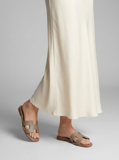 Luxury Leather H-Cut Sandals – Elegant Women's Flat Slide Sandals
