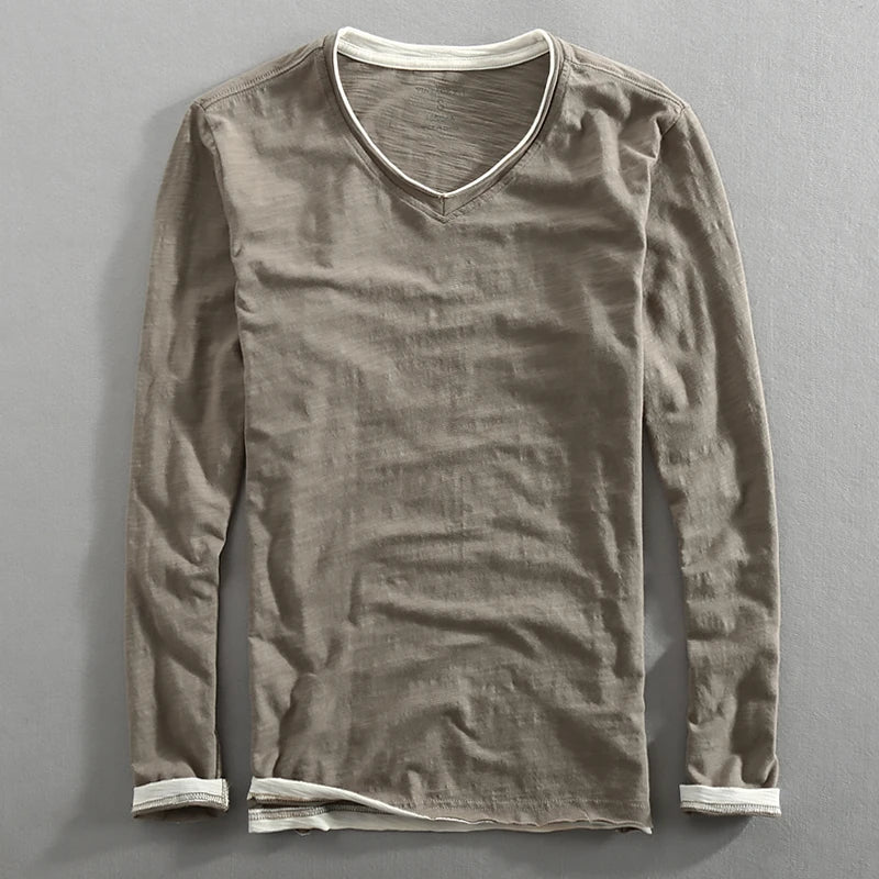 Hokuto | Men’s Japanese Cotton Relaxed V-Neck Long Sleeve Shirt