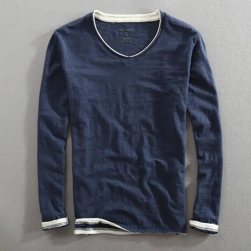 Hokuto | Men’s Japanese Cotton Relaxed V-Neck Long Sleeve Shirt