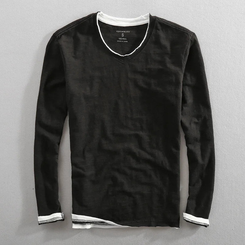 Hokuto | Men’s Japanese Cotton Relaxed V-Neck Long Sleeve Shirt