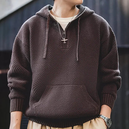 Kyoto | Men’s Textured Jacquard Knit Half-Zip Hoodie