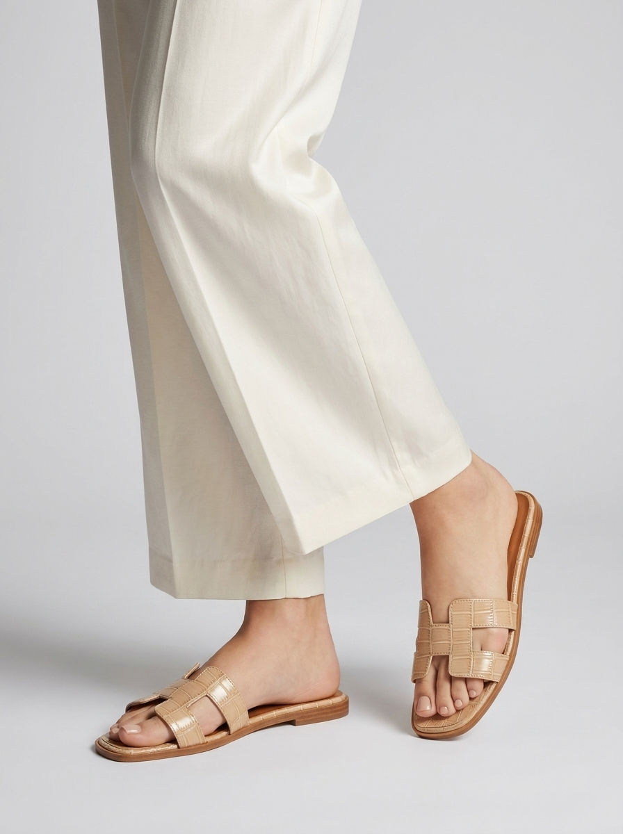 Heritage H Leather Sandals – Luxury Women's Flat Slide Sandals