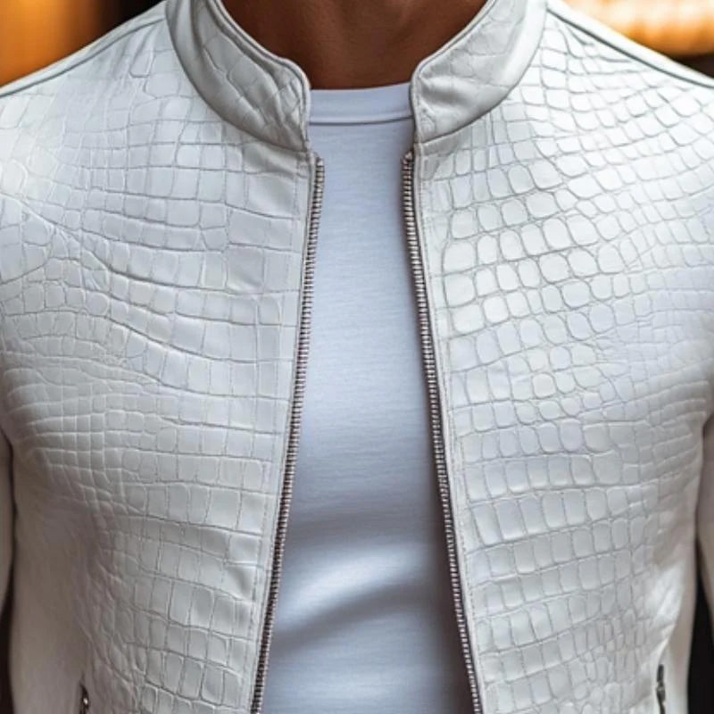 Yenio | Men’s Faux Leather Slim-Fit Stand Collar Jacket