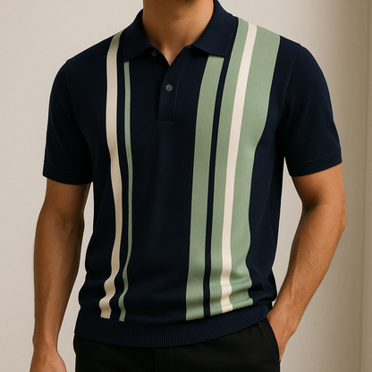 Nameo | Men’s Contrast Stripe Knit Polo Shirt