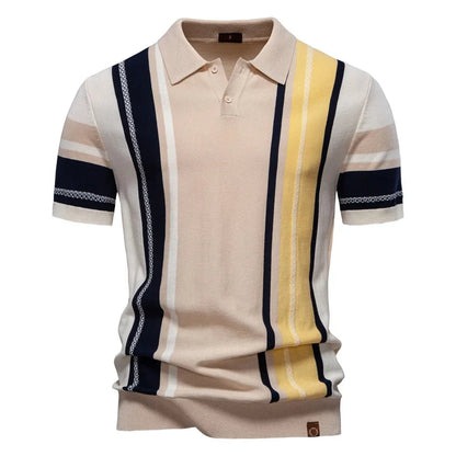 Nameo | Men’s Contrast Stripe Knit Polo Shirt