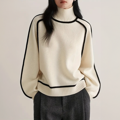 Ramede | Women’s Contrast Trim High-Neck Knit Sweater
