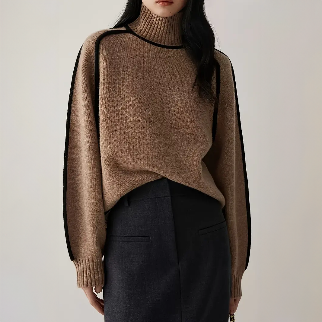 Ramede | Women’s Contrast Trim High-Neck Knit Sweater