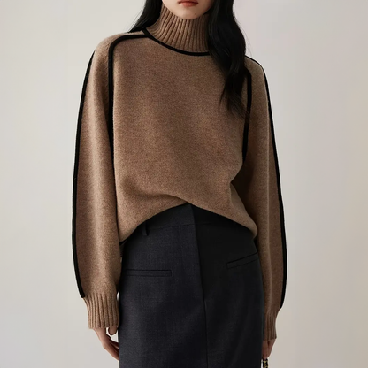 Ramede | Women’s Contrast Trim High-Neck Knit Sweater