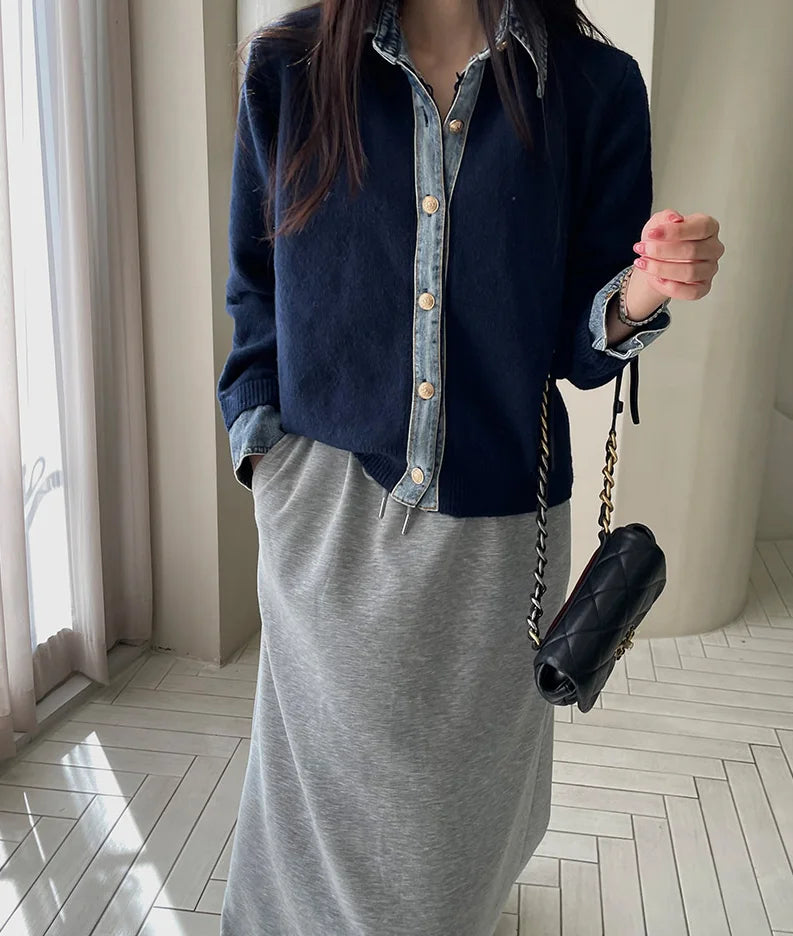 Denvara | Women’s Denim Trim Knit Cardigan