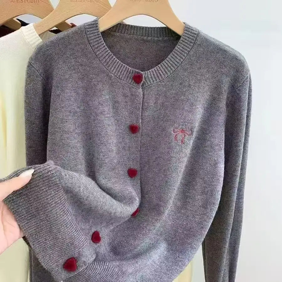 Amoria | Women’s Soft Wool Blend Heart Button Cardigan