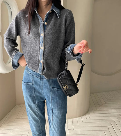 Denvara | Women’s Denim Trim Knit Cardigan