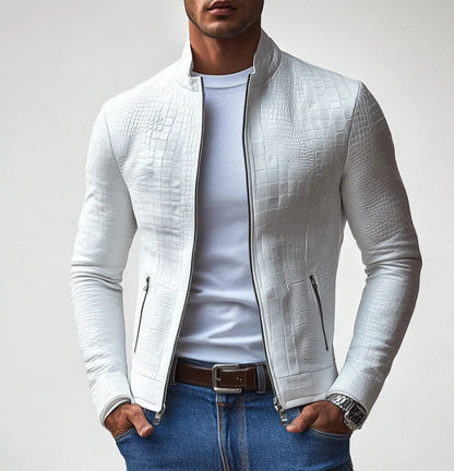 Yenio | Men’s Faux Leather Slim-Fit Stand Collar Jacket