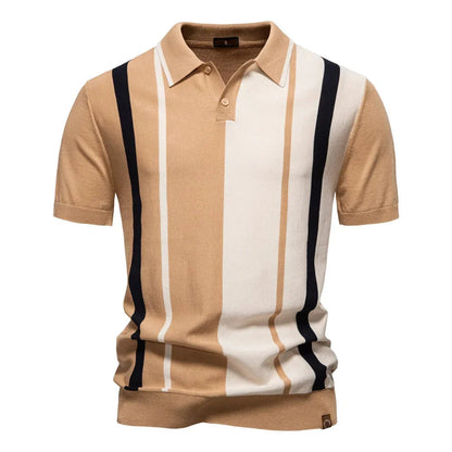 Nameo | Men’s Contrast Stripe Knit Polo Shirt