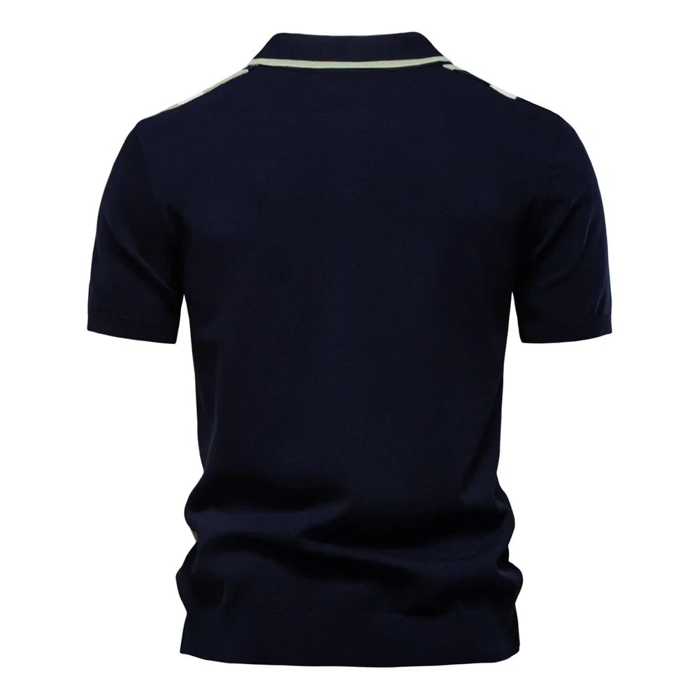Nameo | Men’s Contrast Stripe Knit Polo Shirt