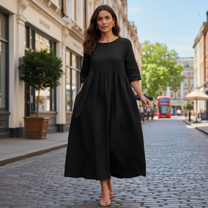 Women’s Dress | Pleated Design, Loose Fit-Midi Dresses-Zeravi-Black-S-Zeravi
