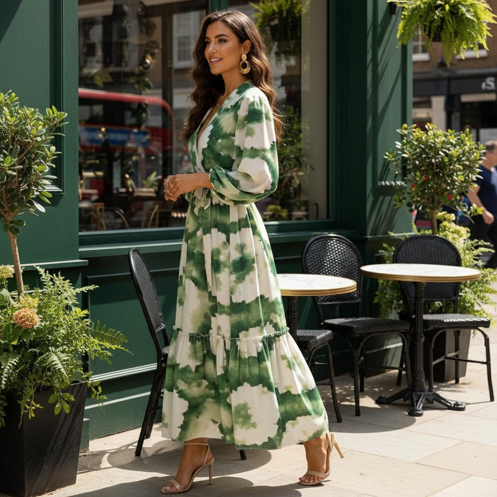 Women’s Maxi Dress | Elegant V-Neck, Flowing Silhouette-Maxi Dresses-Zeravi-Green-S-Zeravi